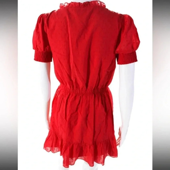 Alice + Olivia Avi Ruffle Swiss Dot Red Mini Dress - Size 4 - Picture 9 of 13